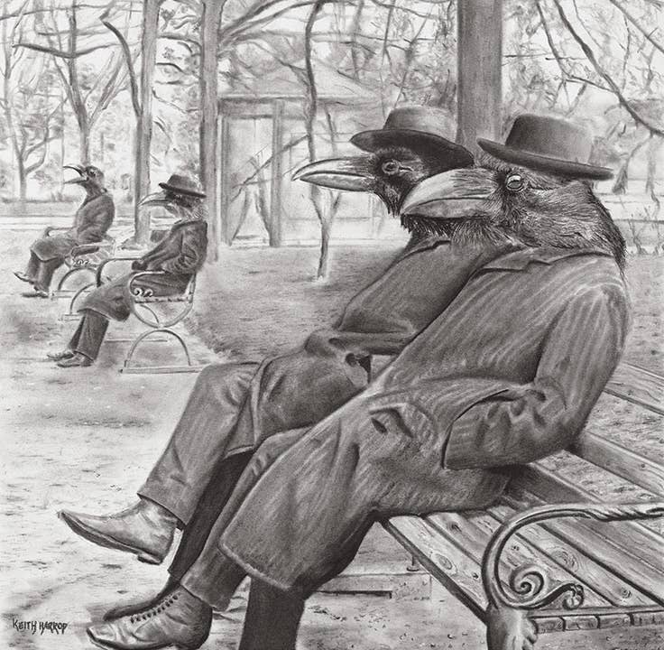 Print (signed): #35 'A Conspiracy of Ravens.'  Pencil Art.