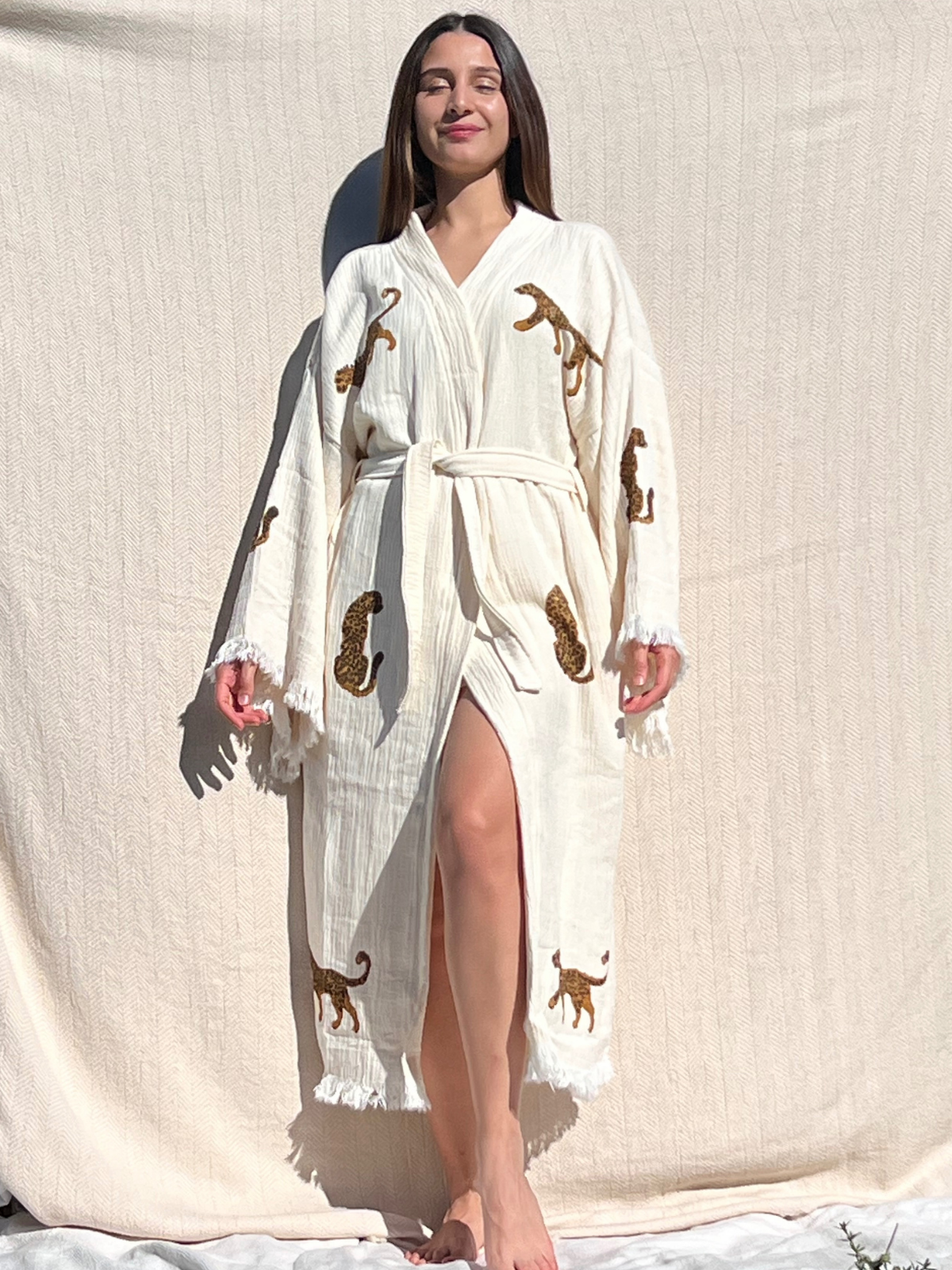 Brown Leopard Kimono Robe