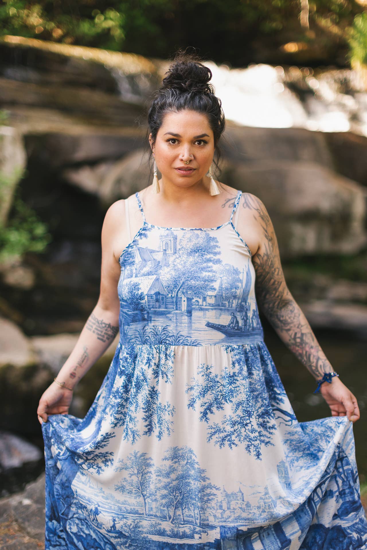 Let The Light In Bohéme Long Maxi Slip Dress w Delft Print