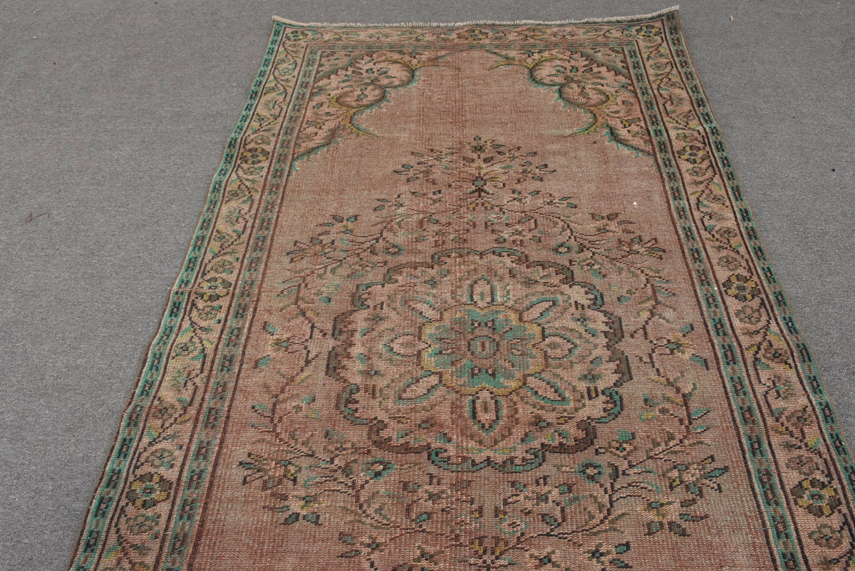 Handmade Brown & Green Floral Rug, 4.8x9 Ft Classic Area Rug