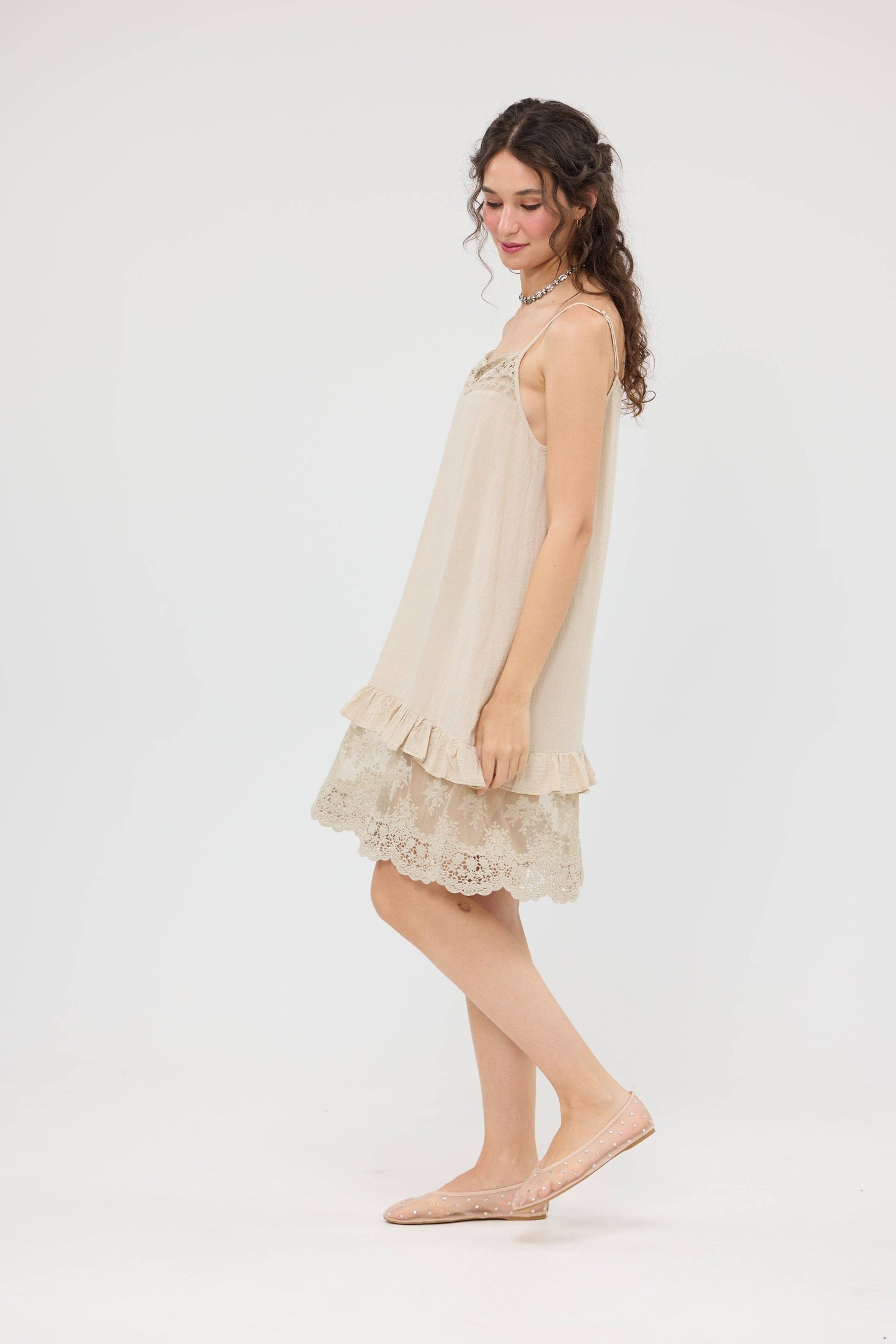 Minette short camisole slip dress . Tea-dyed