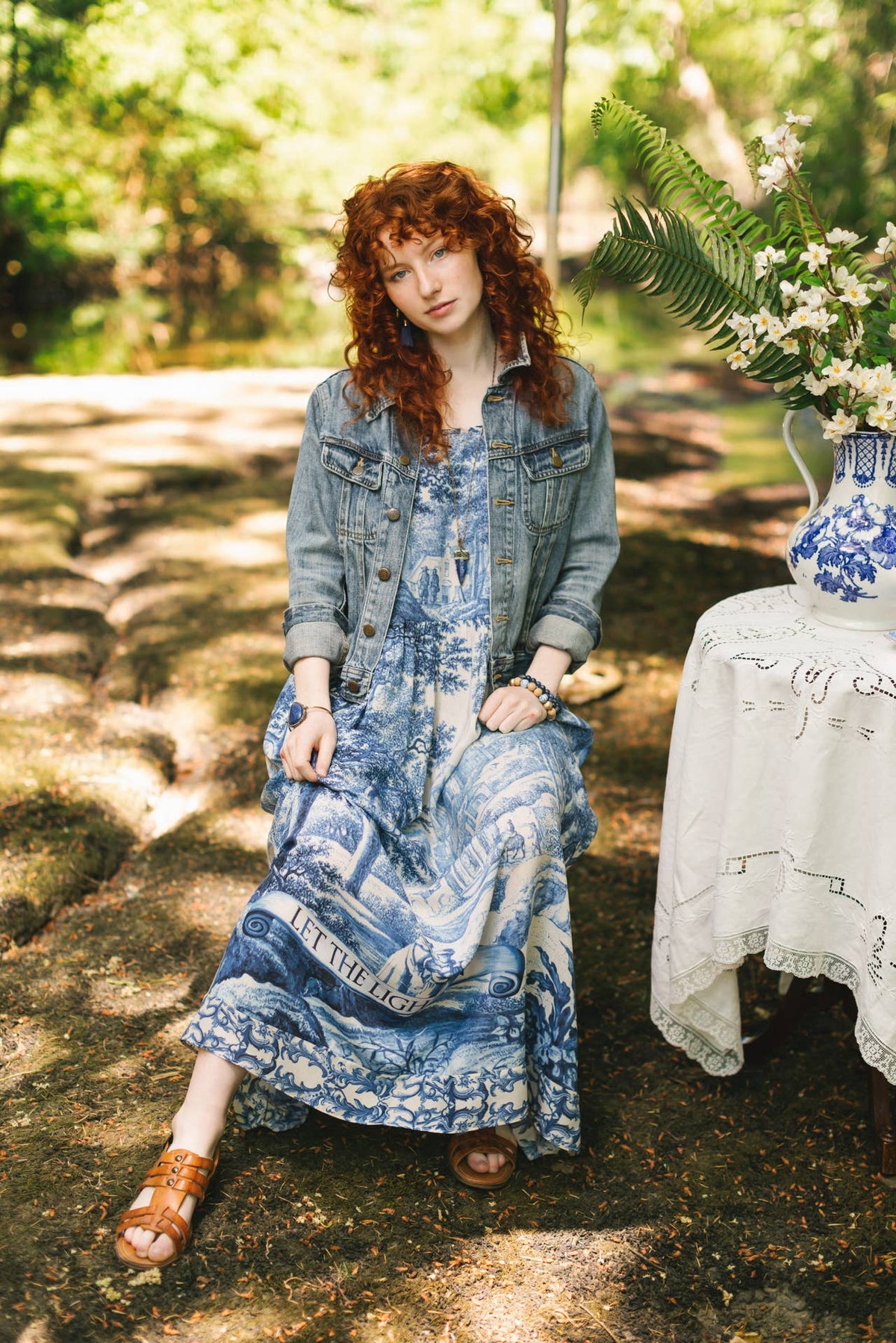 Let The Light In Bohéme Long Maxi Slip Dress w Delft Print