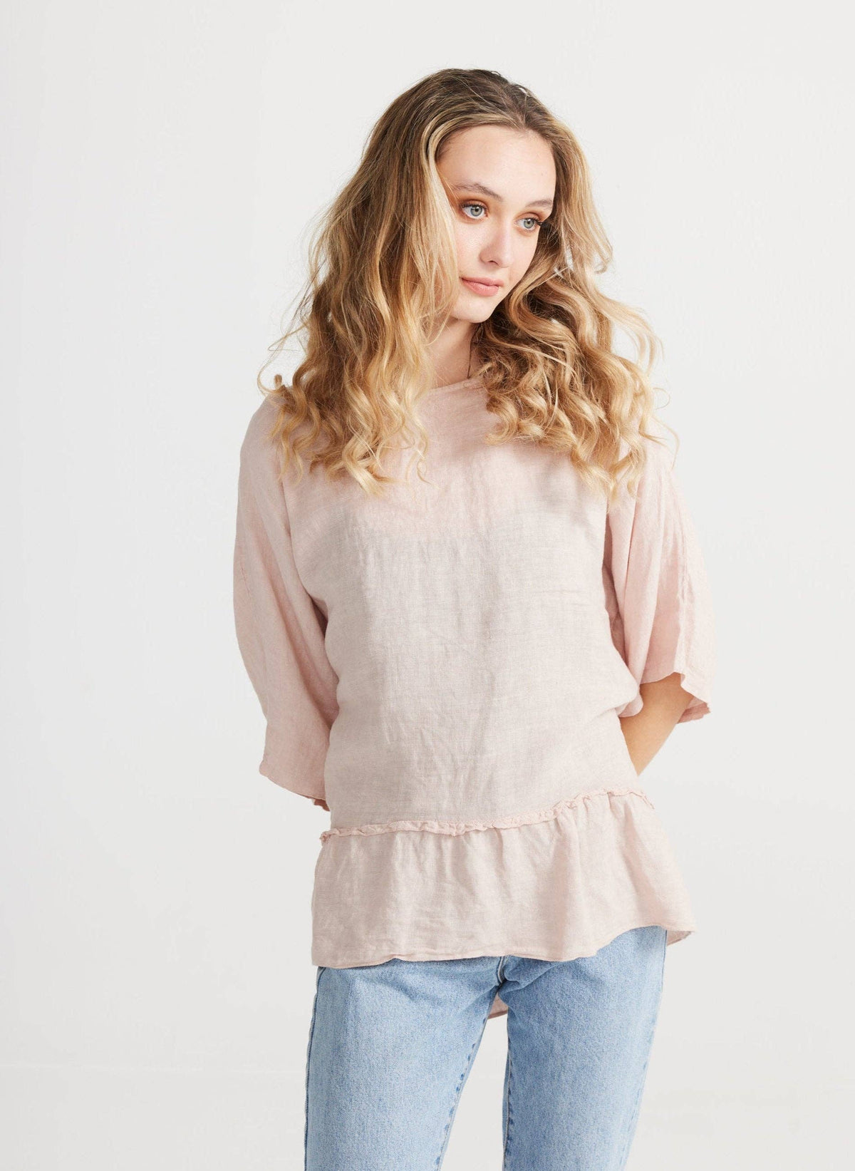 Priscilla linen top. Blush. DISCONTINUED  Item  . Now on SALE