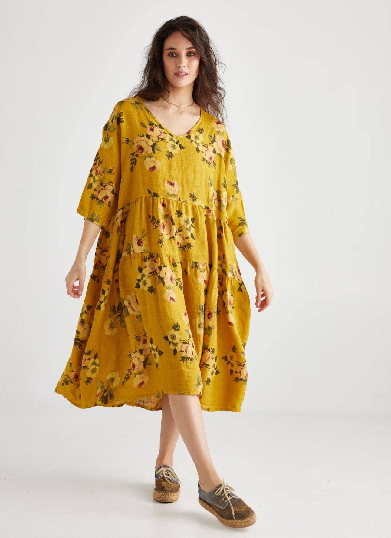 Stella floral linen dress. Sunflower Rose