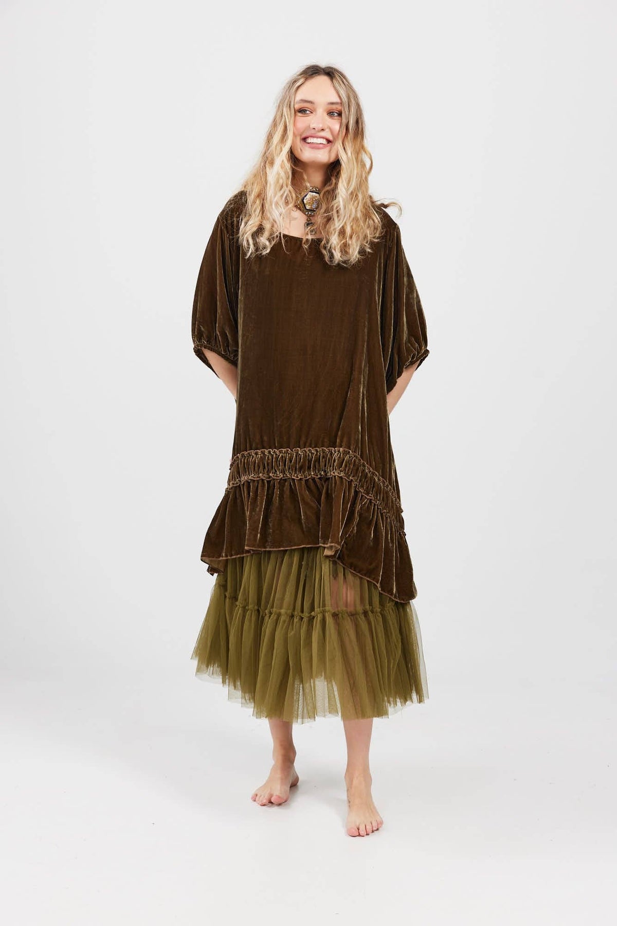 Violette  Velvet dress.  Olive