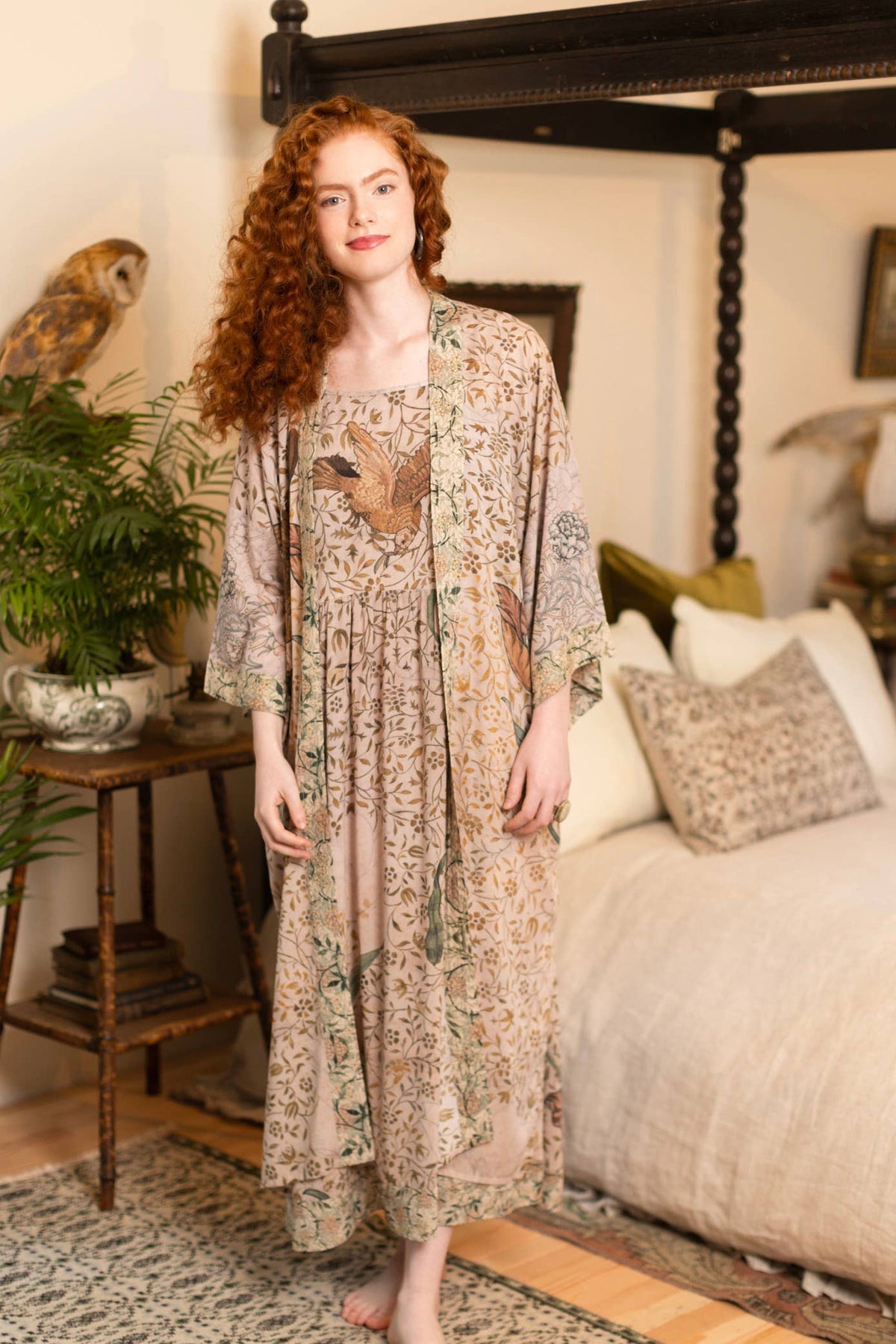 Folklore Opera Duster Kimono Robe w/ Bird of Peace