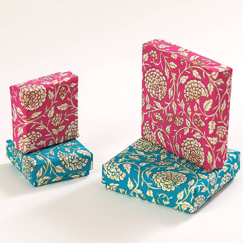Turquoise and Magenta Jaipur Floral Jewellery Box Small