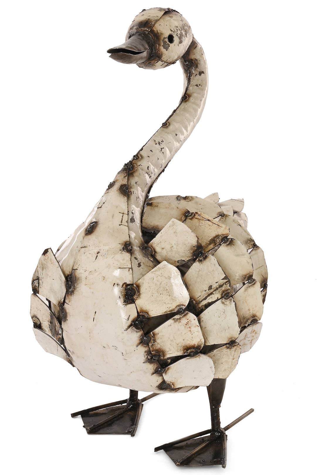 Large Feathered Swan Recycled Metal Sculpture