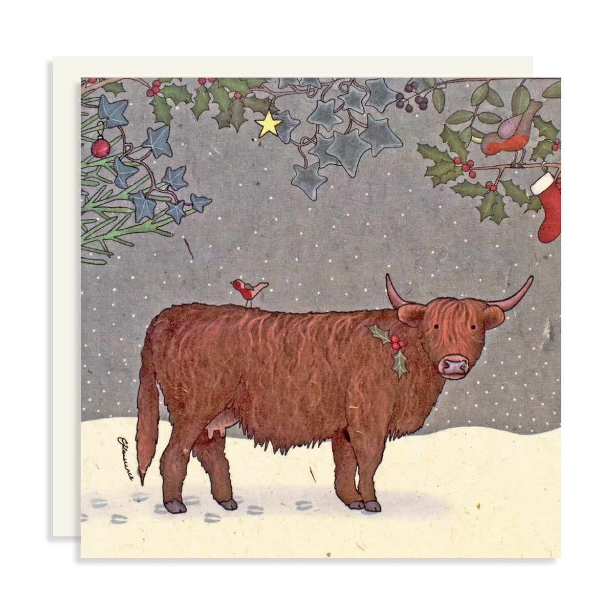 Emma Lawrence Cow Christmas Card - Recycled Paper Fair Trade