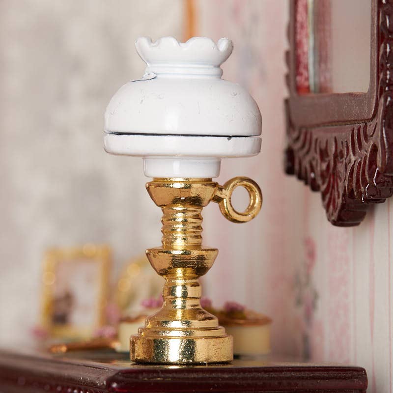 Dollhouse Miniature Metal Hurricane Lamp (1-3/4" x 3/4" Dia)