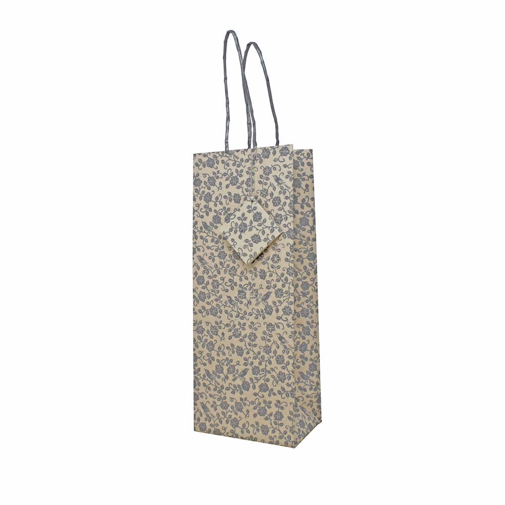 Handmade Lokta Recycled Paper Gift Bag White Bird Silver