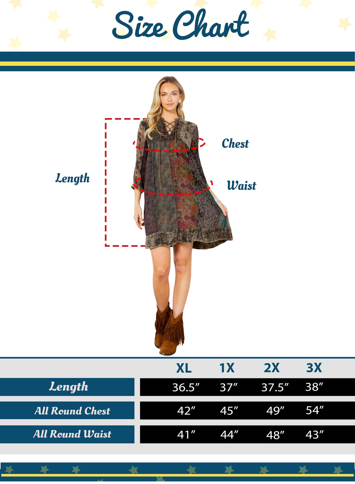 Chic Bohemian Stone-Washed Dress SIZE: XS TO 3X
