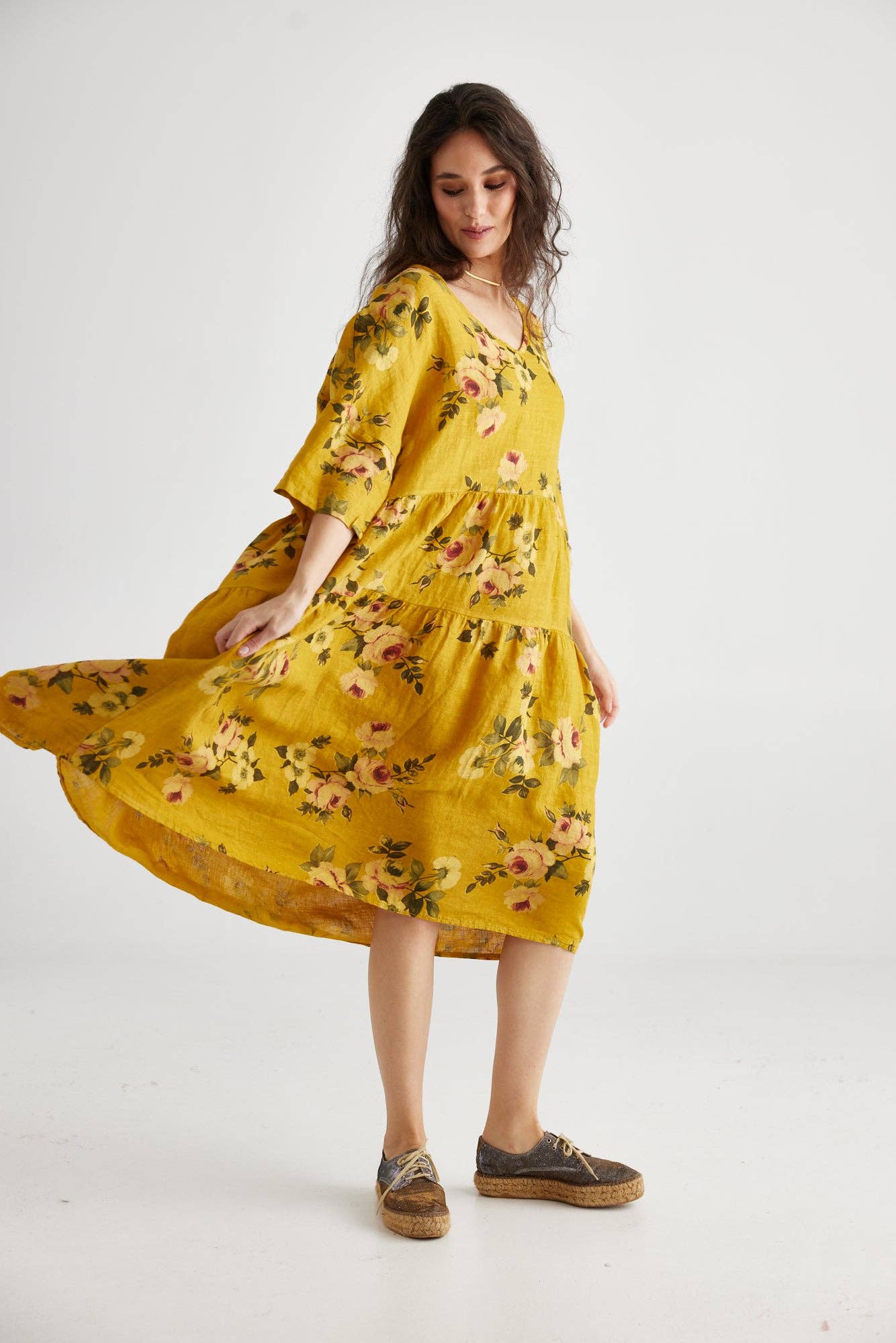 Stella floral linen dress. Sunflower Rose