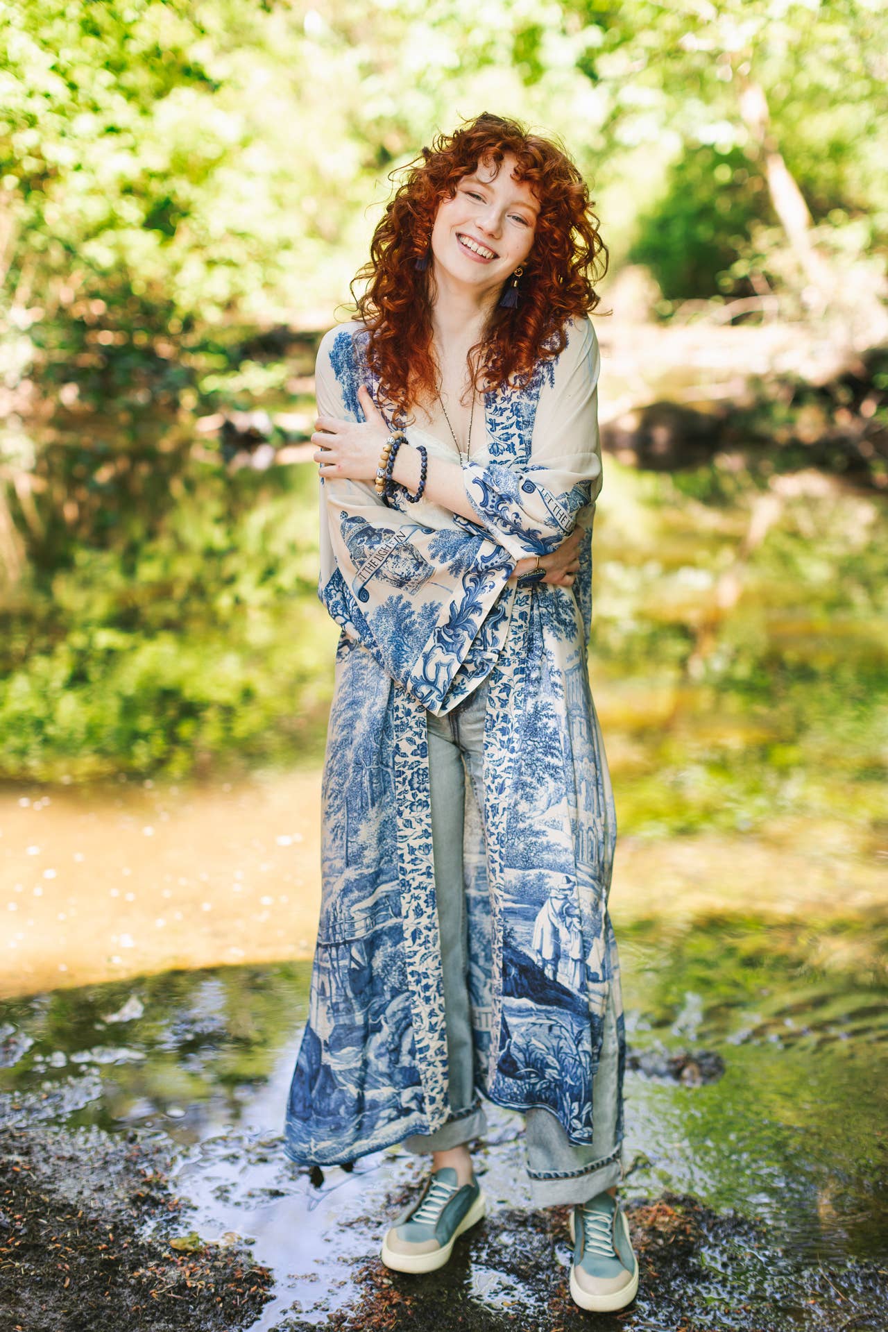 Let The Light In Opera Duster Kimono Robe Blue Delft Toile