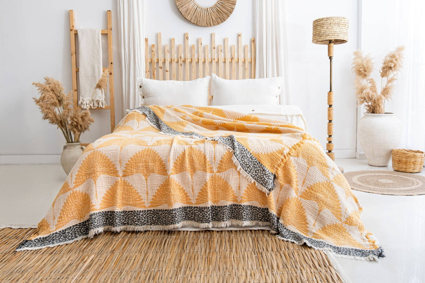 Crane Muslin Bed Blanket King Size, (Mustard)