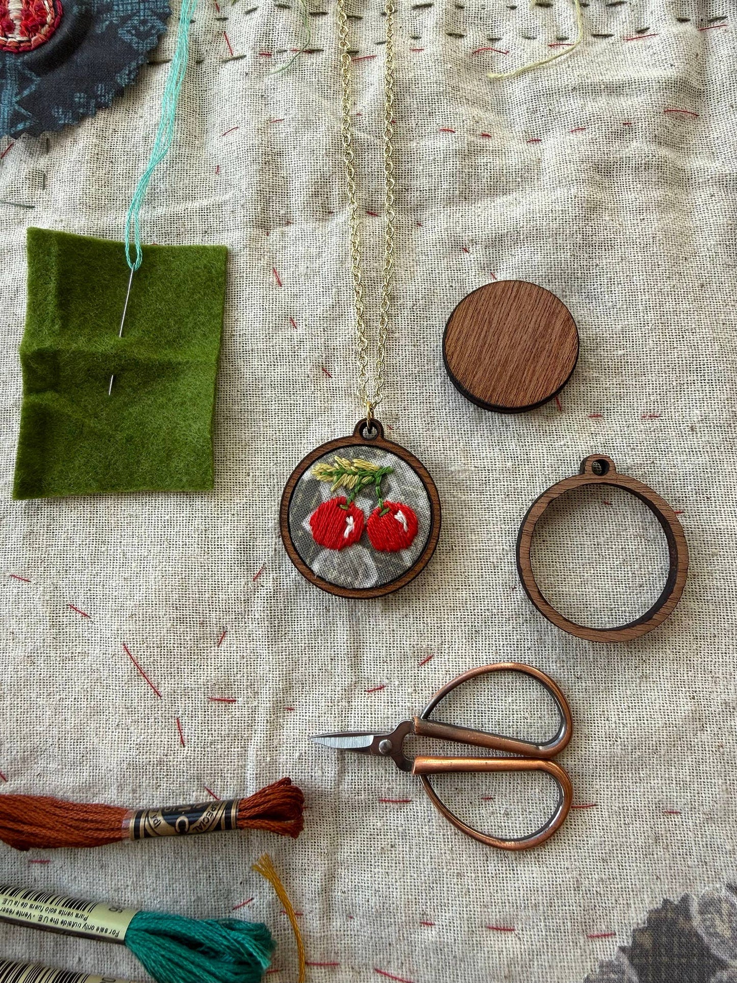 Cherries Embroidery Necklace Kit