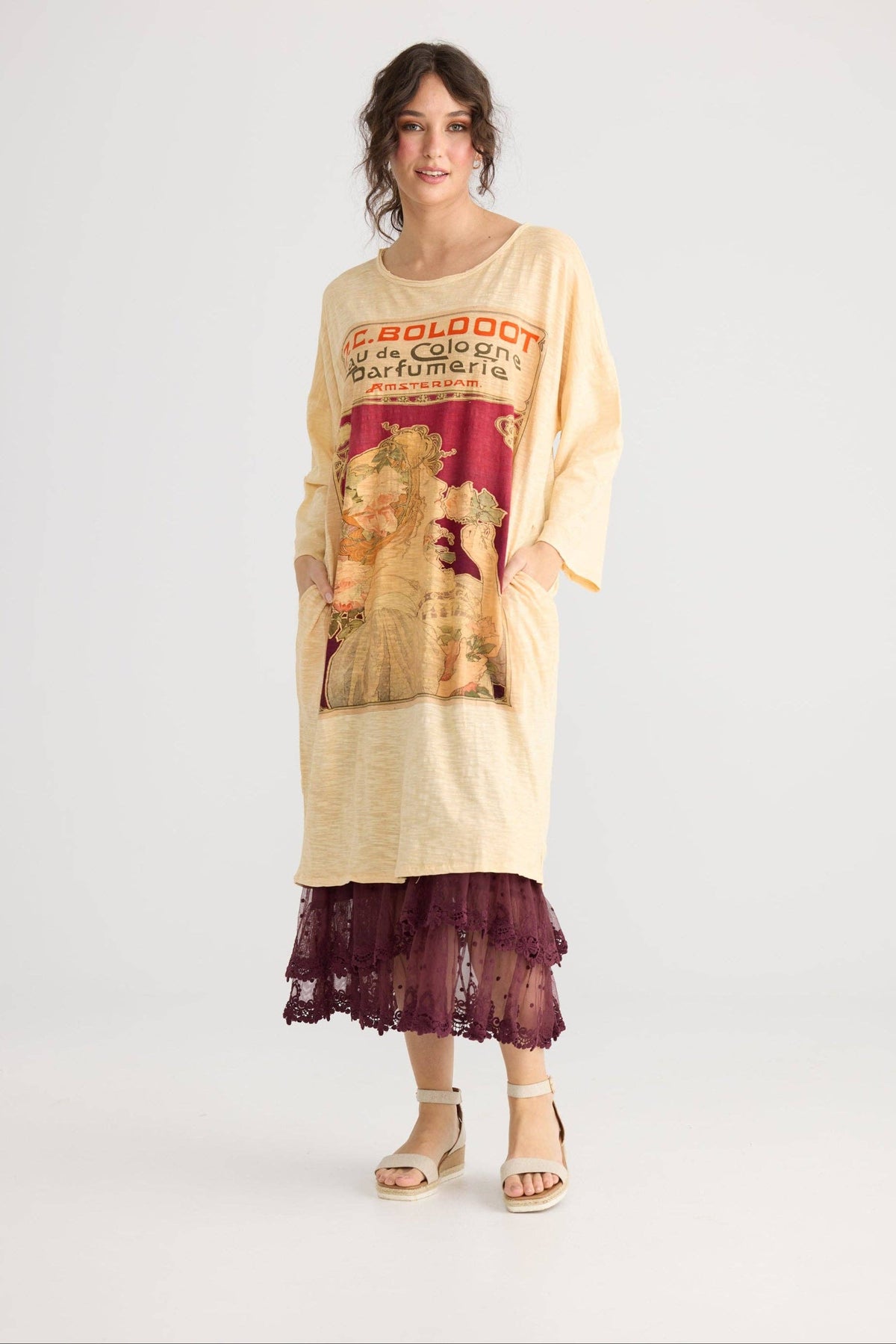 Layla Tshirt cotton Art Nouveau dress. Cherry