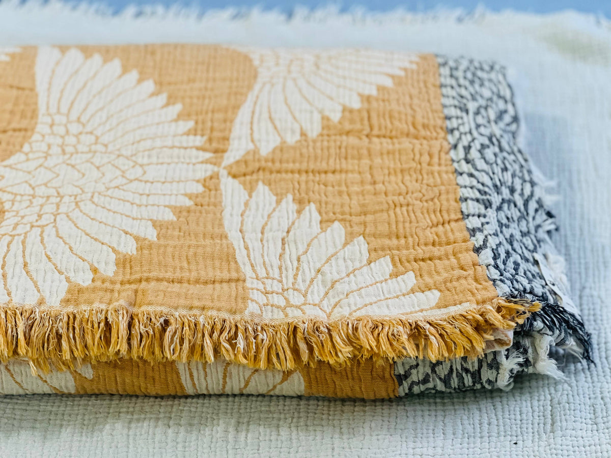 Crane Muslin Bed Blanket King Size, (Mustard)