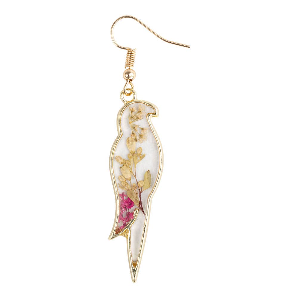 BIRD SHAPE DRIED FLOWER EARRINGS