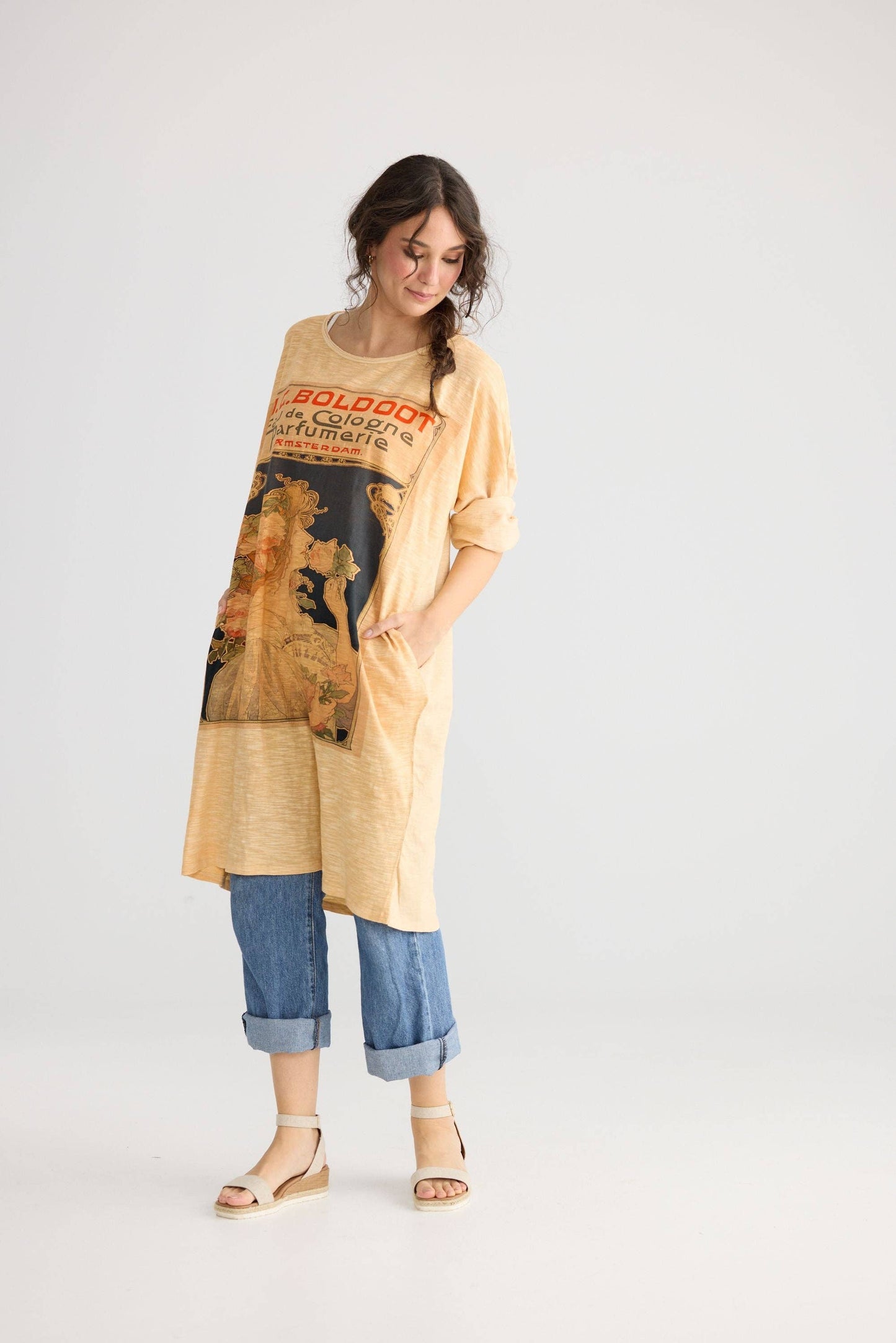 Layla cotton Tshirt Art Nouveau dress. Indigo Blue.