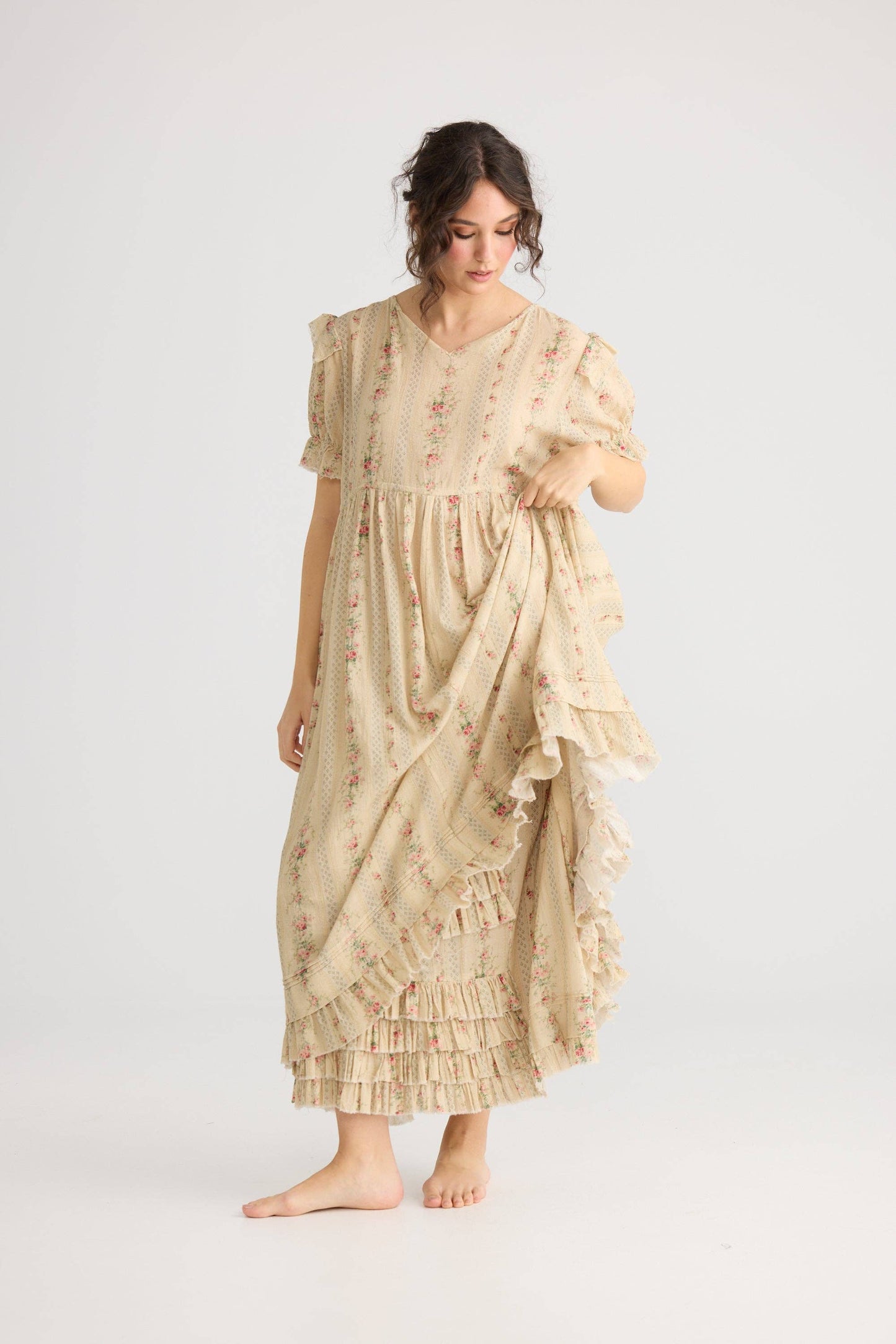 Emmeline Empire line ruffled vintage french floral dress,