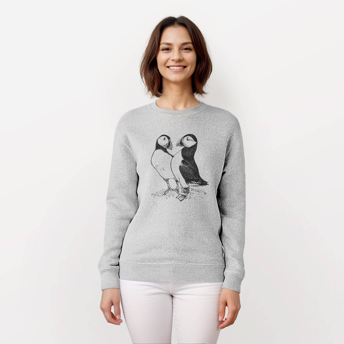 Atlantic Puffins Pair - Fratercula arctica - Knit Sweatshirt