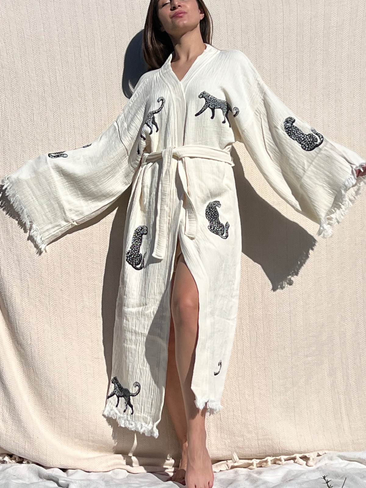 Black Leopard Kimono Robe