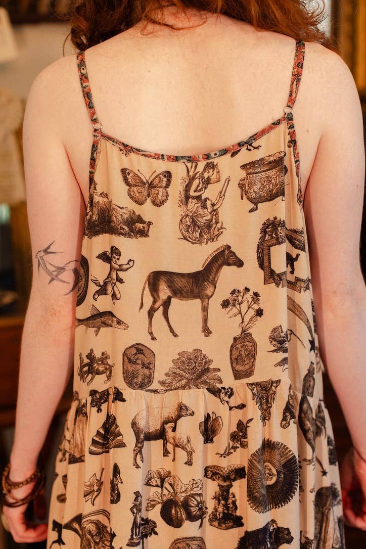 Curiosities Bohéme Maxi Slip Dress w/ whimiscal print