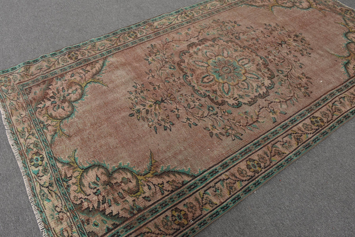 Handmade Brown & Green Floral Rug, 4.8x9 Ft Classic Area Rug