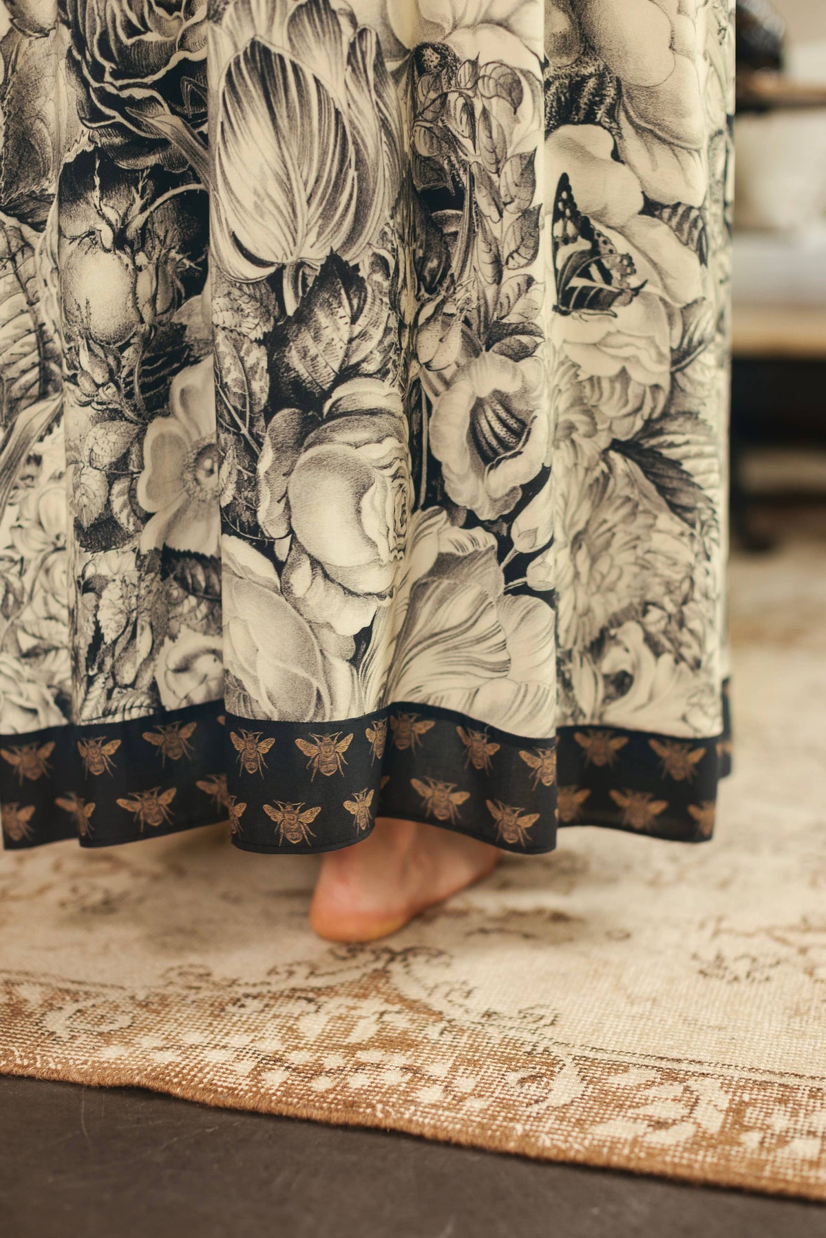 Honey & The Moon Bohéme Maxi Slip Dress w/ Florals & Bees
