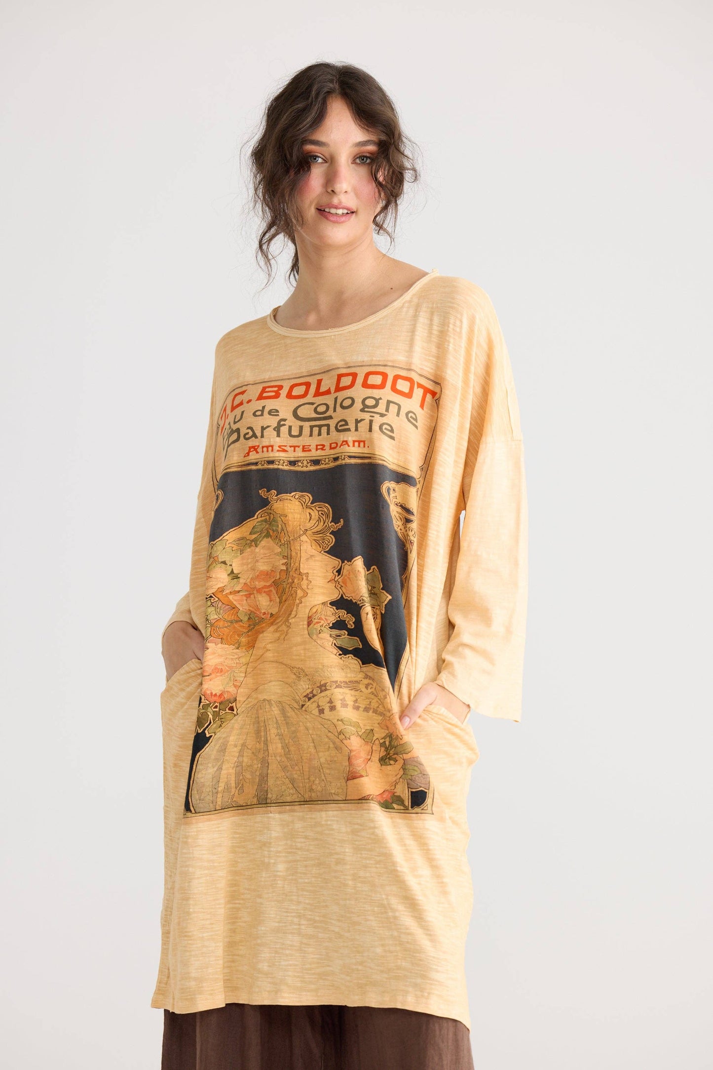 Layla cotton Tshirt Art Nouveau dress. Indigo Blue.
