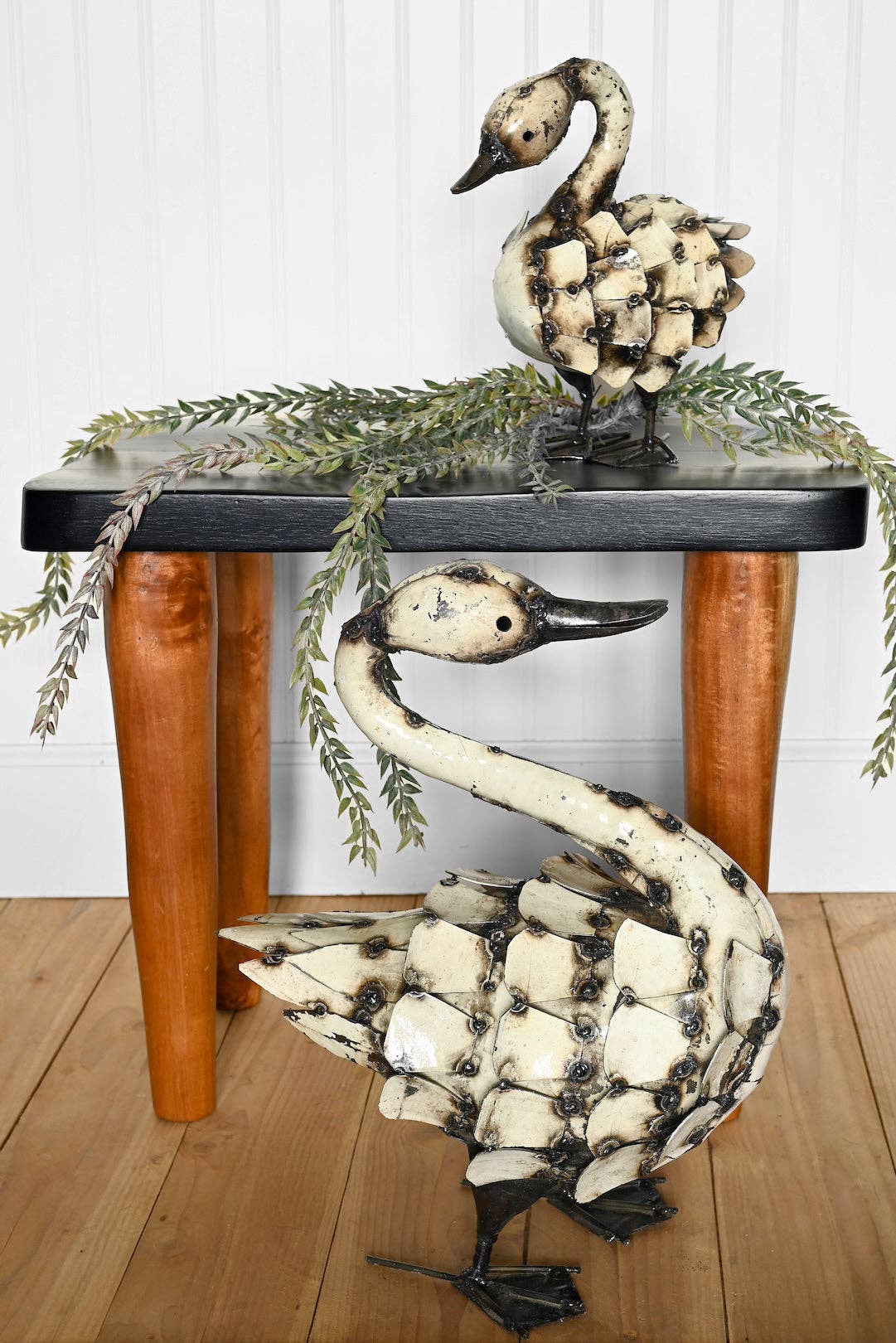 Large Feathered Swan Recycled Metal Sculpture