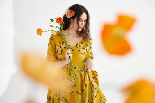 Stella Floral Linen Dress.  Sunflower