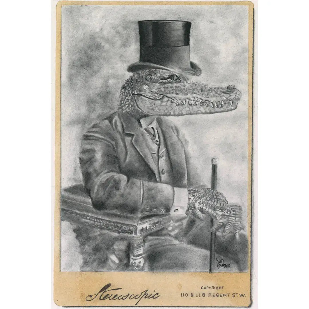 Print (signed): #15 - Alligator. Pencil art. Victorian style
