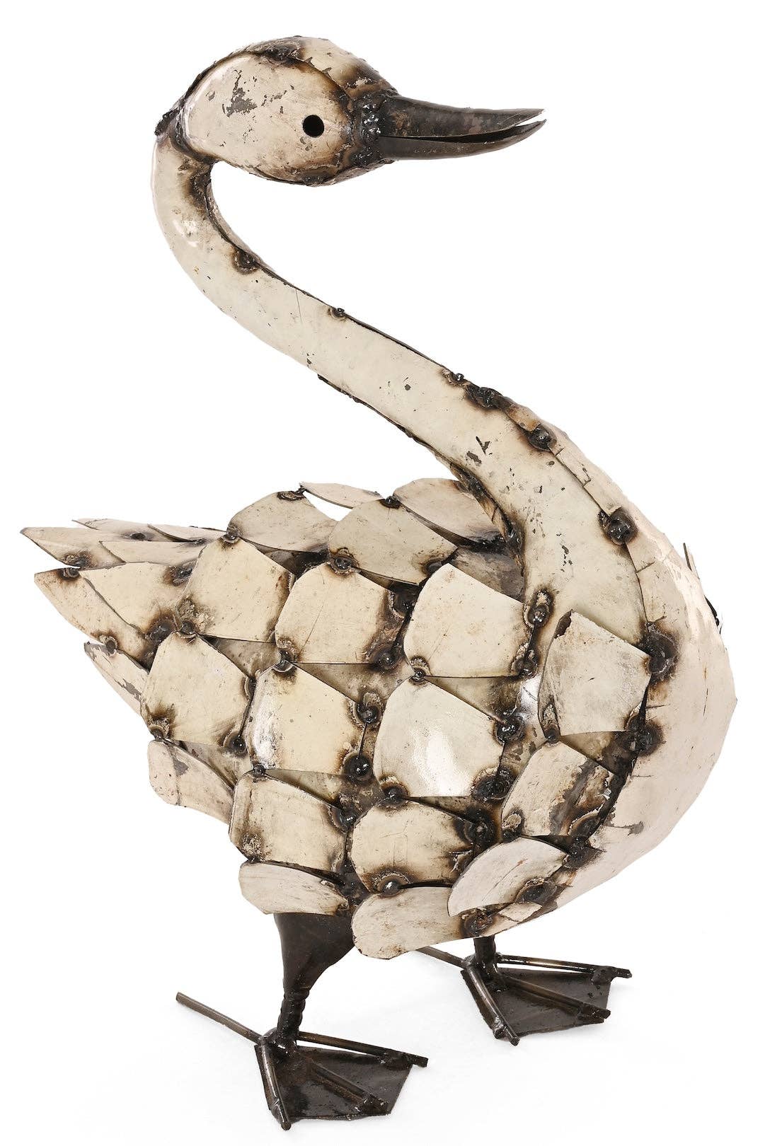 Large Feathered Swan Recycled Metal Sculpture