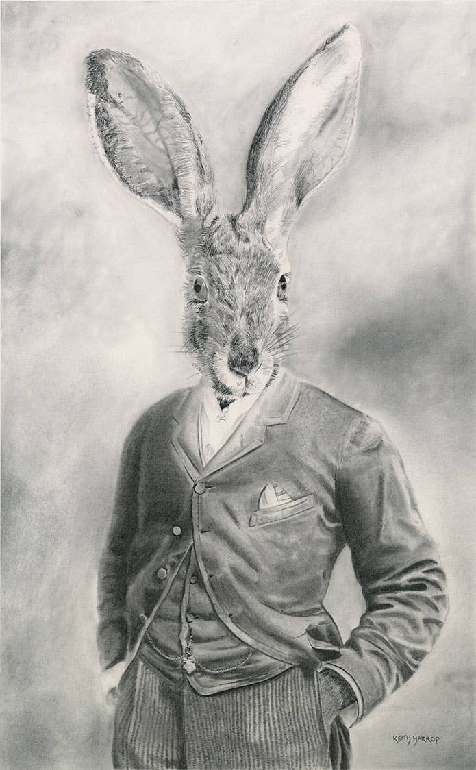 Print (signed) #18 - Hare.  Pencil art. Vintage animal style