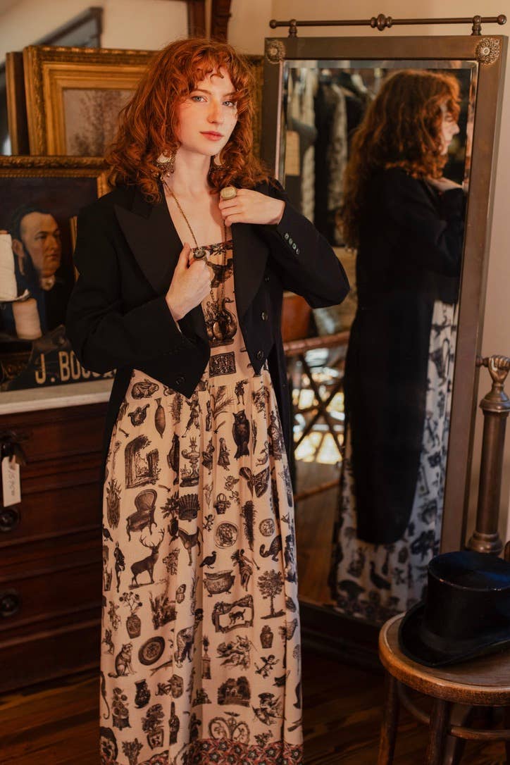 Curiosities Bohéme Maxi Slip Dress w/ whimiscal print