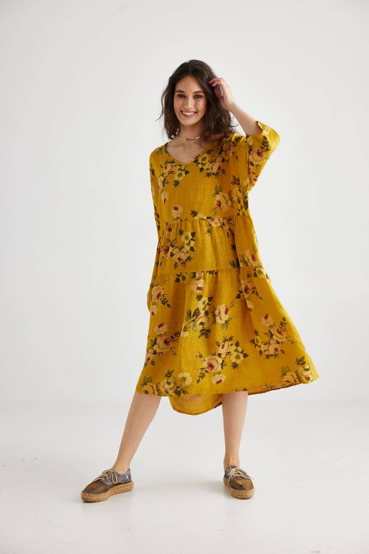 Stella floral linen dress. Sunflower Rose