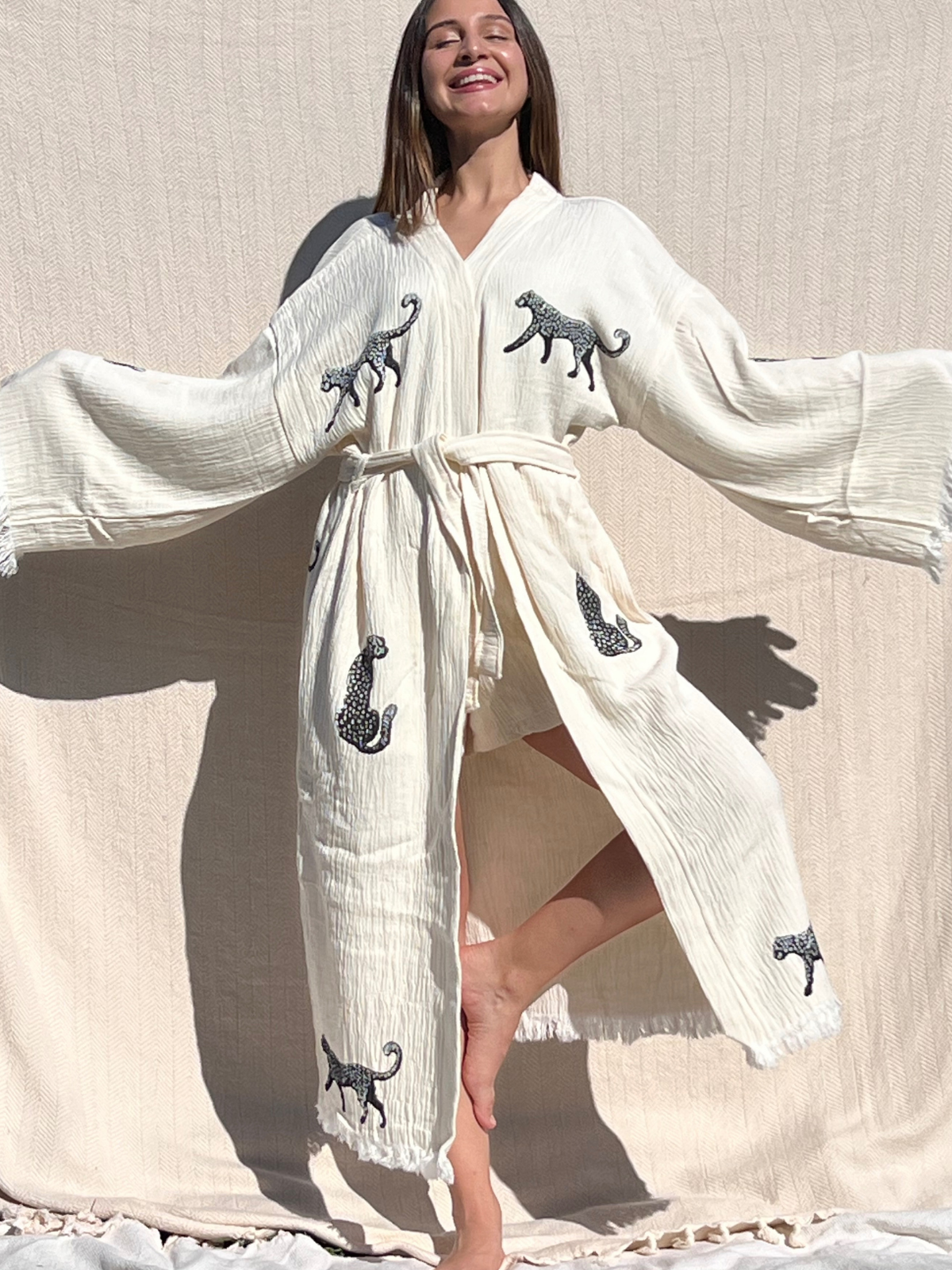 Black Leopard Kimono Robe