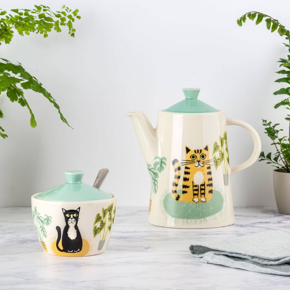 Handmade Ceramic Cat Sugar Pot with Lid