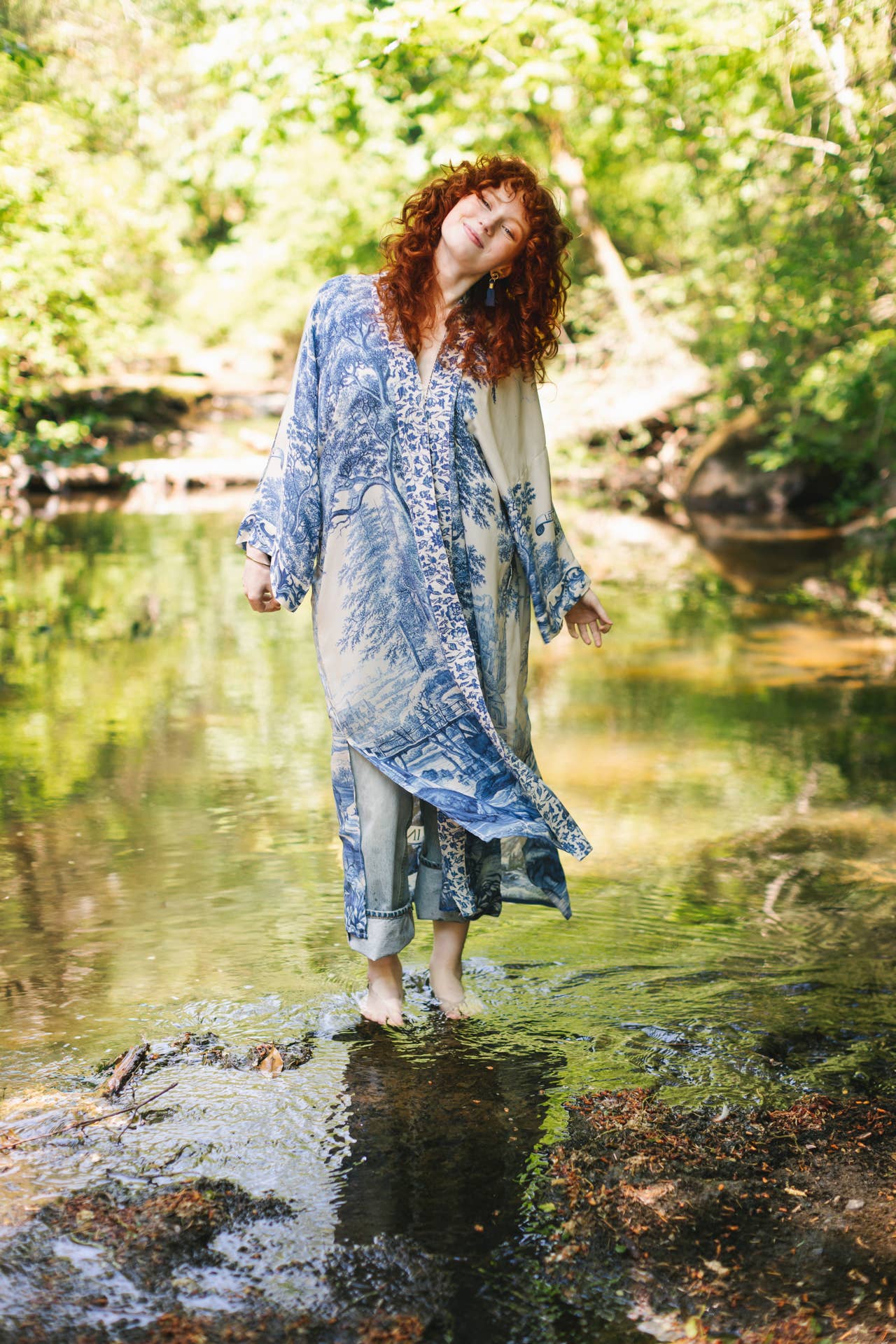Let The Light In Opera Duster Kimono Robe Blue Delft Toile
