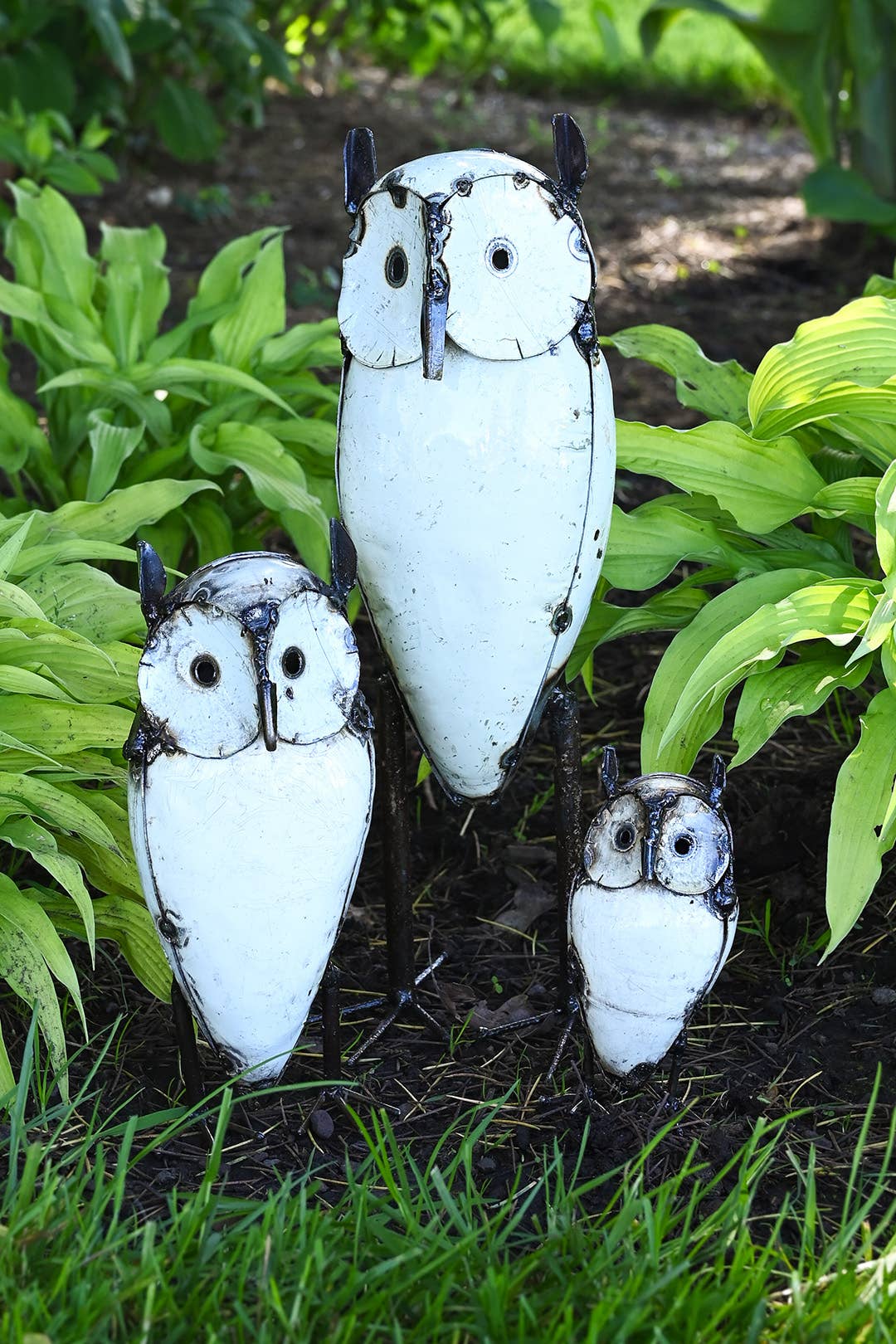 Recycled Metal Horned Owl Sculptures