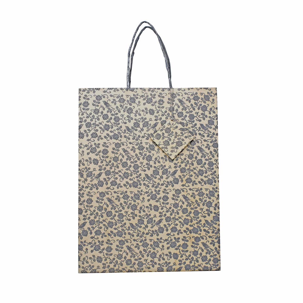 Handmade Lokta Recycled Paper Gift Bag White Bird Silver