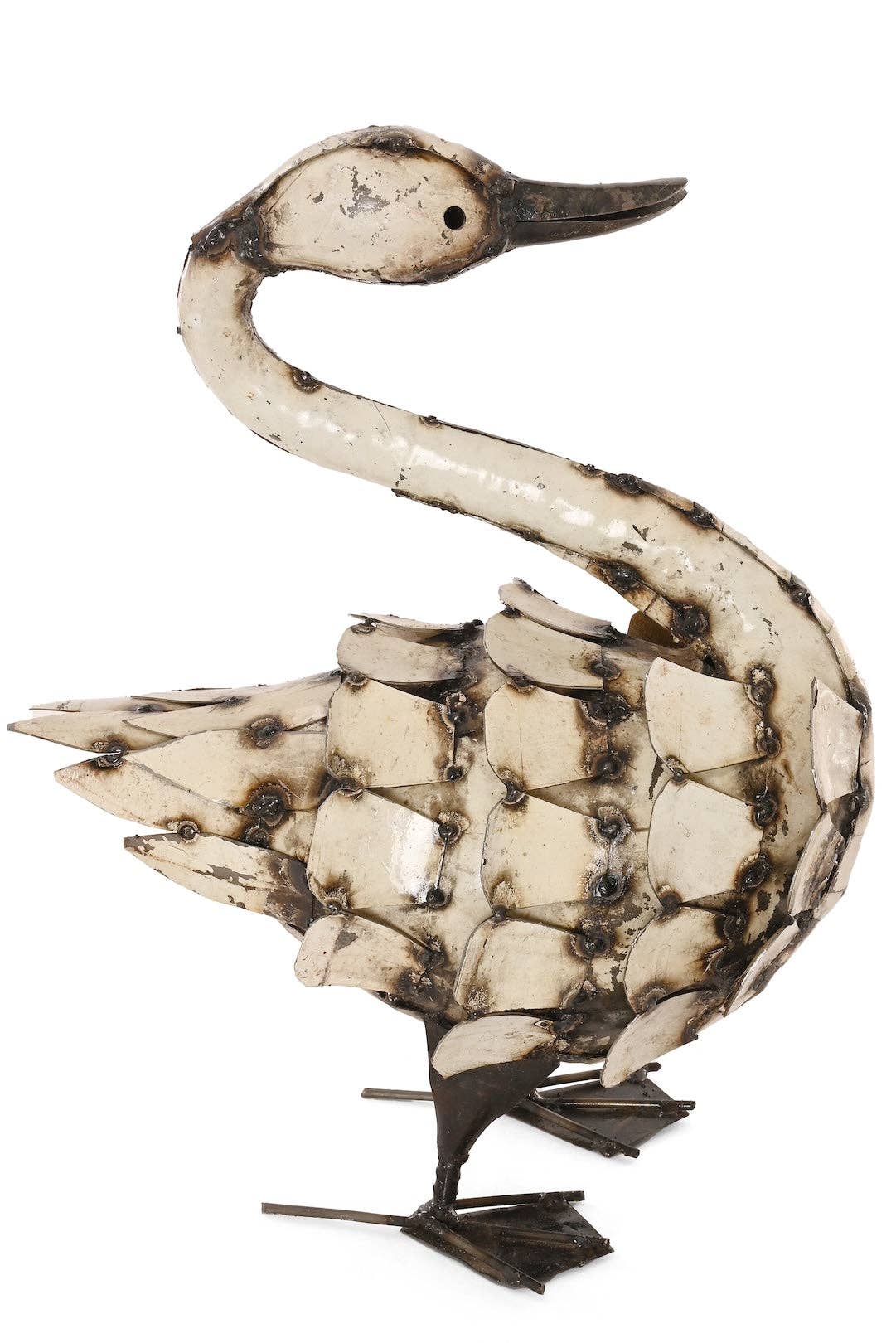 Large Feathered Swan Recycled Metal Sculpture