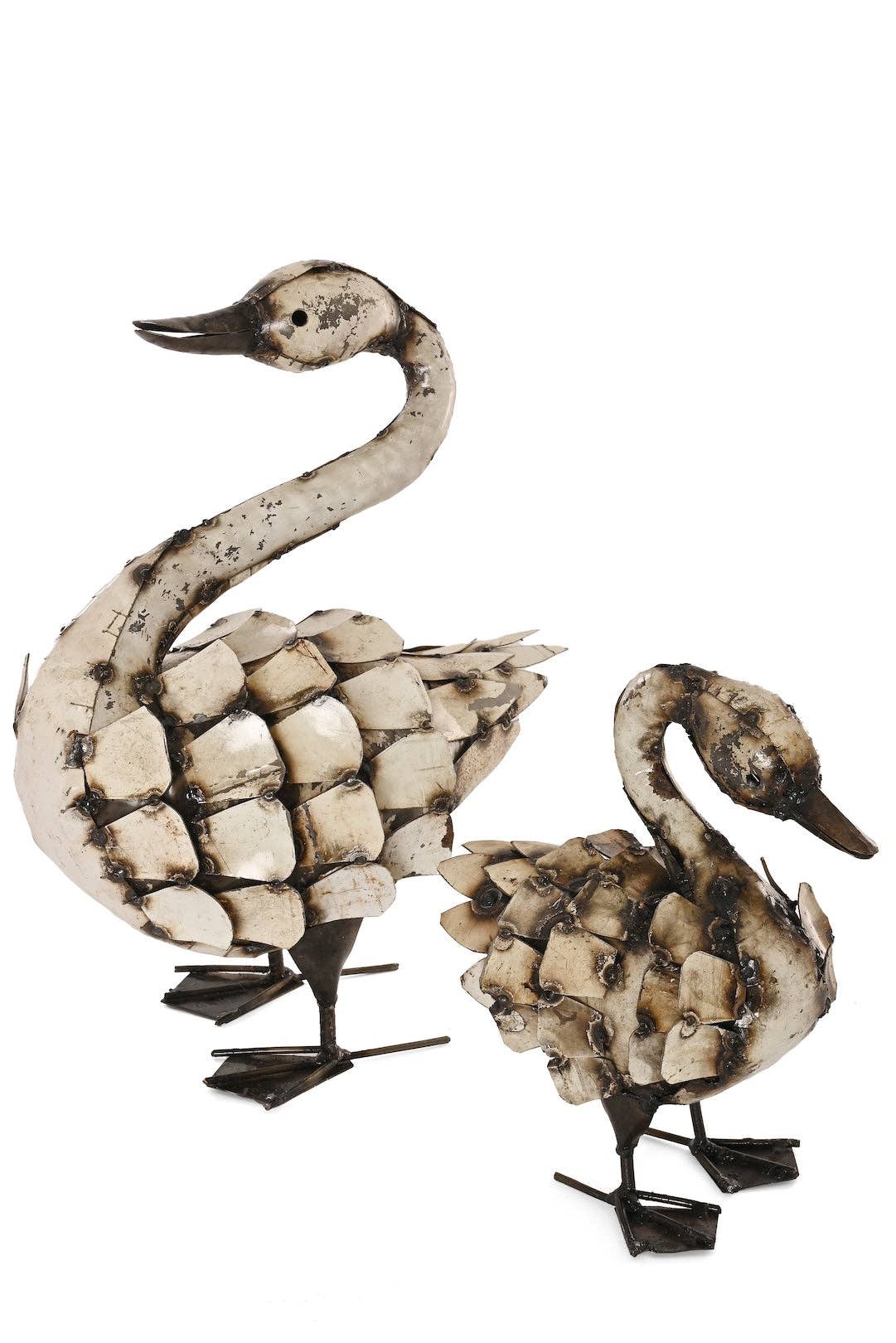 Large Feathered Swan Recycled Metal Sculpture