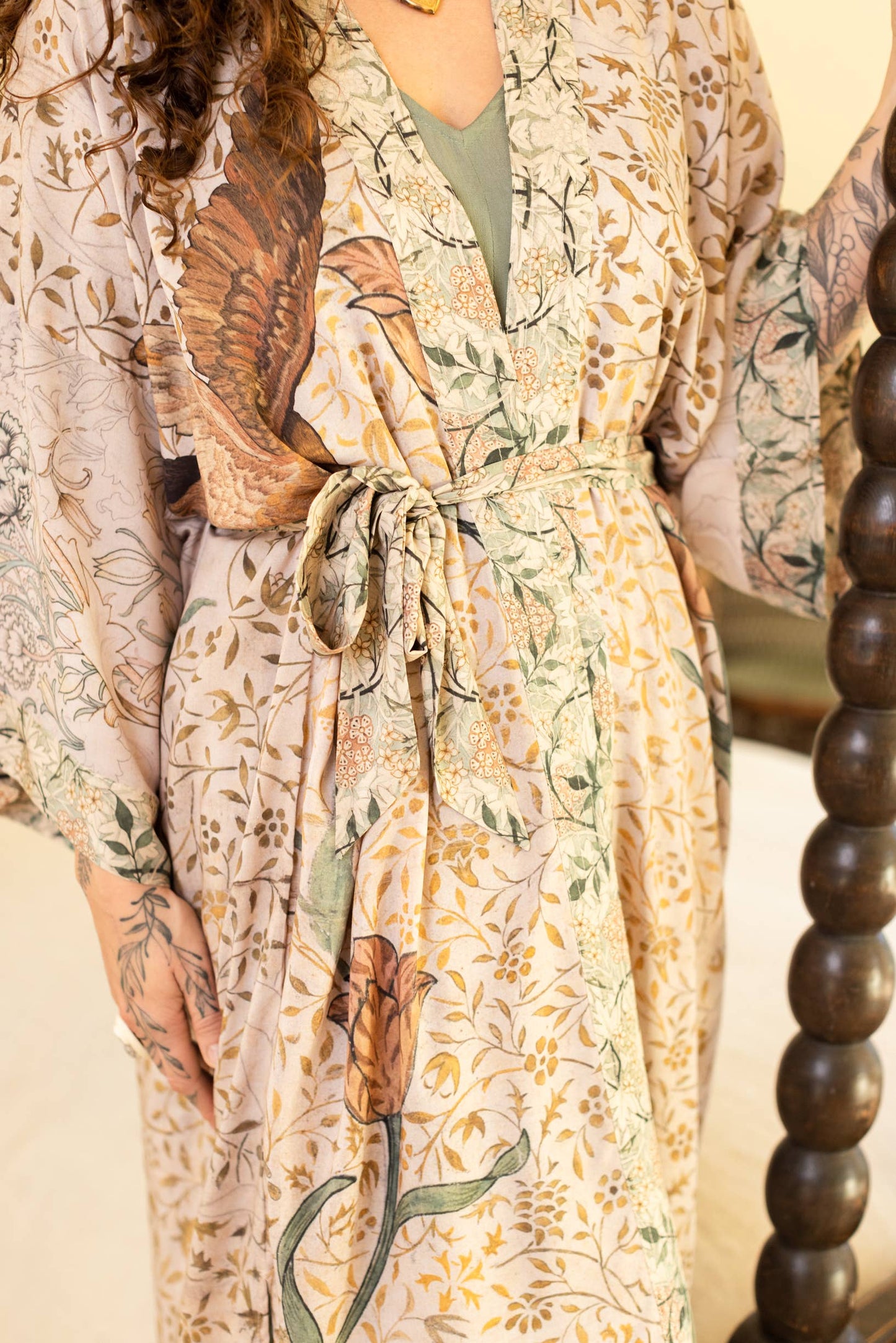 Folklore Opera Duster Kimono Robe w/ Bird of Peace