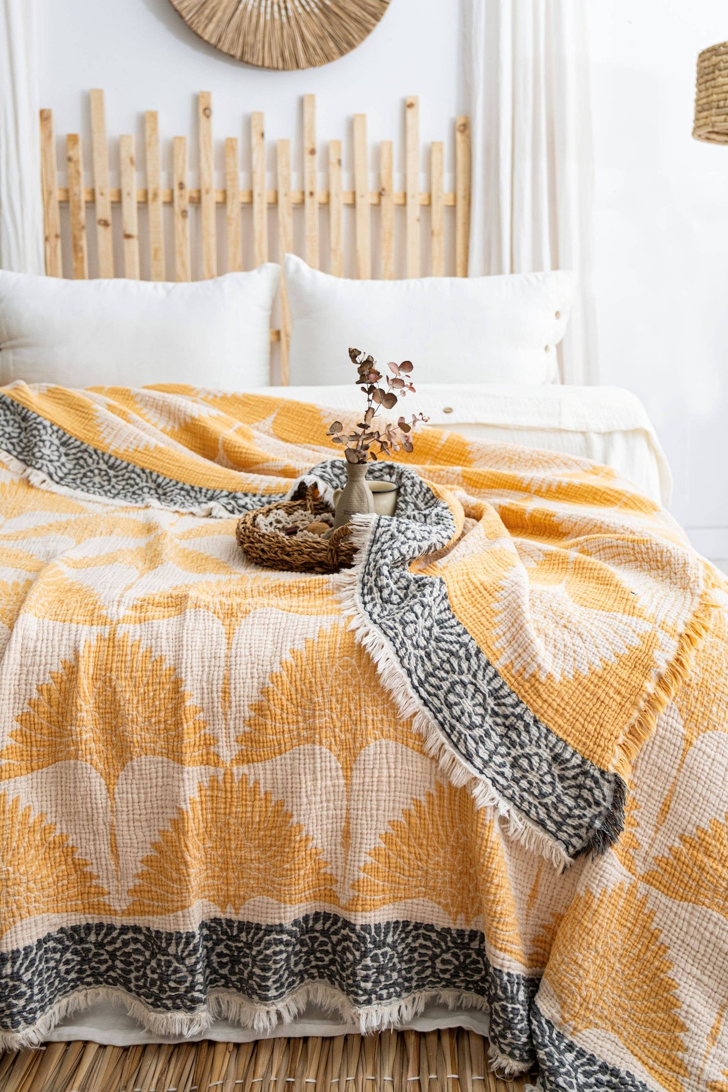 Crane Muslin Bed Blanket King Size, (Mustard)