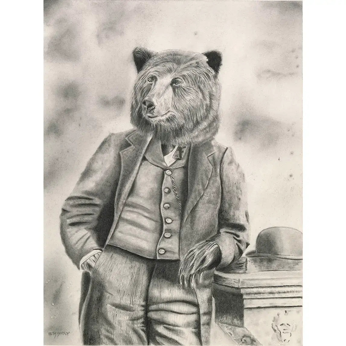 Print (signed): #23 - Bear.  Pencil drawing, animal art