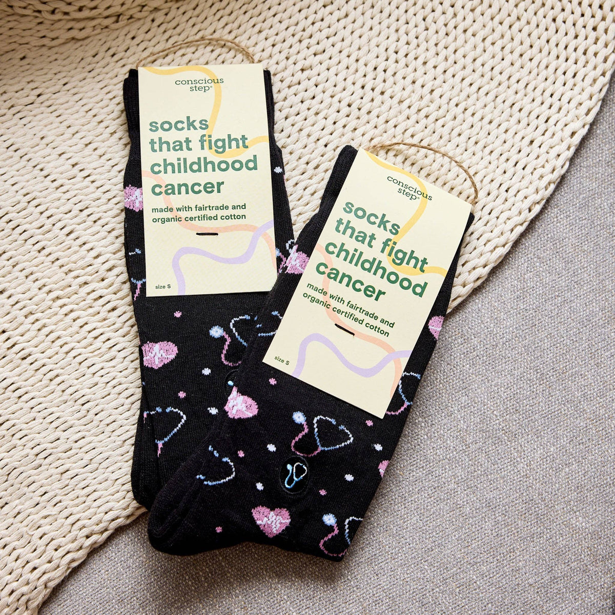 Socks that Fight Childhood Cancer (Black Stethoscopes)