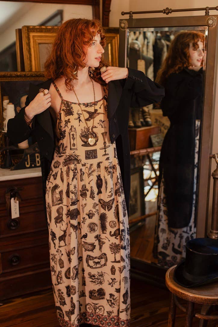 Curiosities Bohéme Maxi Slip Dress w/ whimiscal print